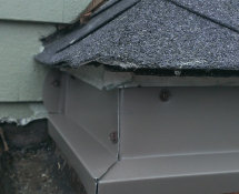 Our repair technician reinforced the fascia on the gable eve return with metal flashing to prevent any animal from chewing and making an entry point into the home. (after)