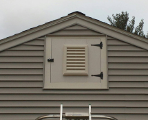Here is the finished product.  Once the woodpecker was gone, we installed a beautiful vent cover door had been restored, repaired and installed. (After)
