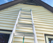 Louver Vents can be problematic for home owners if they are not screened off.  Here is perfect example of one that was not screened and squirrels were able to enter and create a home for themselves.  (Before)